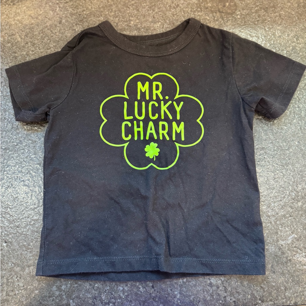 The Children's Place Black And Green Mr. Lucky Charm Tee